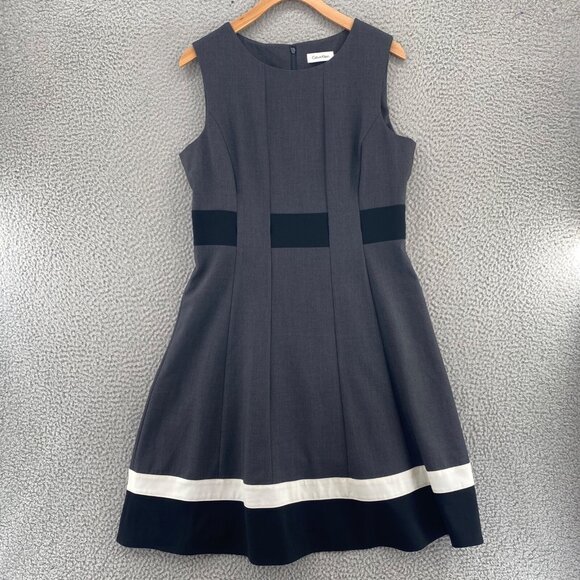 Calvin Klein Dress Womens 10 Gray Fit & Flare Sleeveless Knee Length Career Work - Picture 1 of 10